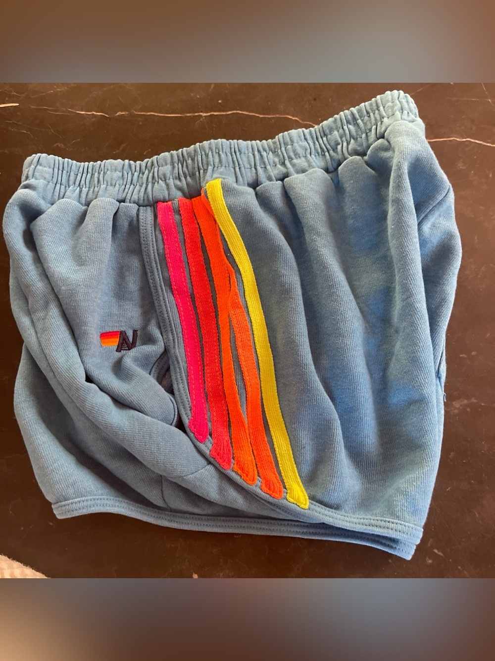 Aviator Nation Light Blue Athletic Shorts with Rainbow Side Stripes XS - Picture 4 of 4